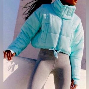 High Frequency Free People Movement Blue Cropped Puffer Jacket Coat XS